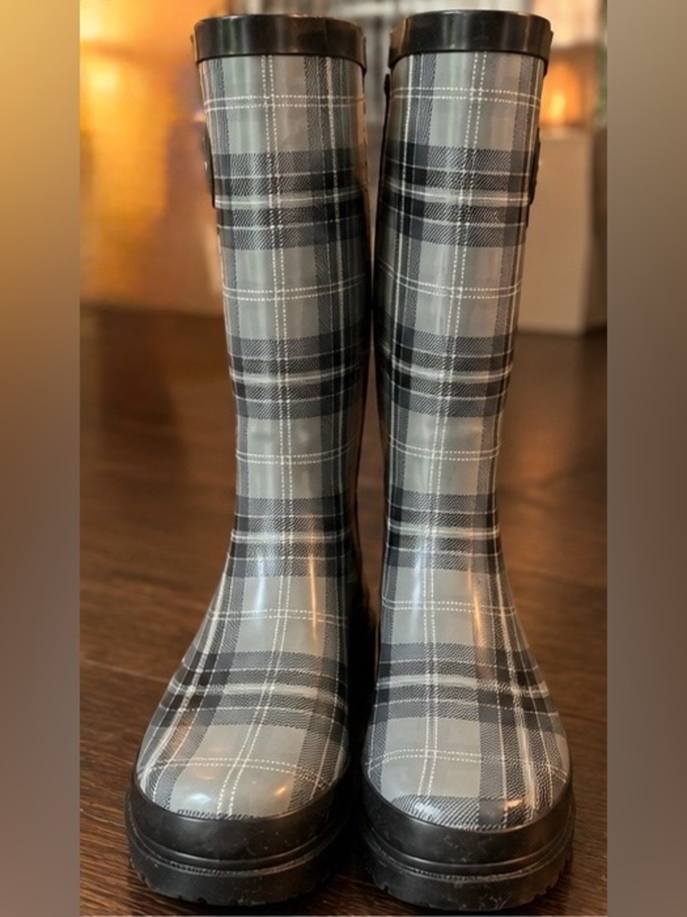 Western Chief Highland Plaid Rain Boots Charcoal Gray Women’s Size 8